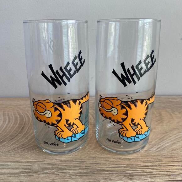 Vintage 1978 Garfield Jim Davis Wheee Set of 2 drinking glasses - Picture 1 of 5